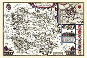 Old County Map of Herefordshire 1611 by John Speed
