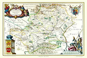 Old Blaue Map Gallery: Old County Map of Hertfordshire 1648 by Johan Blaeu from the Atlas Novus