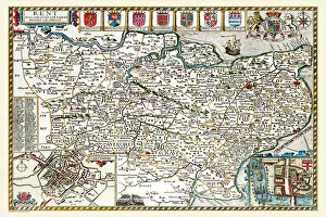 Old English County Map Gallery: Old County Map of Kent 1611 by John Speed