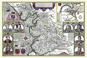 Images Dated 5th November 2020: Old County Map of Lancashire 1611 by John Speed