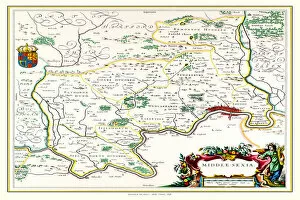 Old County Map of Middlesex 1648 by Johan Blaue from the Atlas Novus