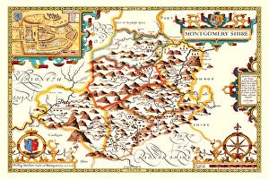 Old Welsh County Map Gallery: Old County Map of Montgomeryshire 1611 by John Speed