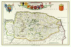 County Map Of England Collection: Old County Map of Norfolk 1648 by Johan Blaeu from the Atlas Novus