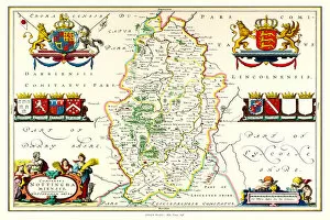 County Map Of England Gallery: Old County Map of Nottinghamshire 1648 by Johan Blaeu from the Atlas Novus