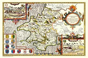 Old Welsh County Map Collection: Old County Map of Pembrokeshire, Wales 1611 by John Speed