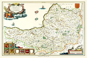 Johan Blaeu Collection: Old County Map of Somersetshire 1648 by Johan Blaeu from the Atlas Novus