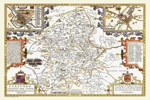 Old County Map of Staffordshire 1611 by John Speed