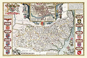 Old English County Map Gallery: Old County Map of Suffolk 1611 by John Speed