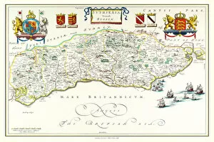 County Map Of England Collection: Old County Map of Sussex 1648 by Johan Blaeu from the Atlas Novus