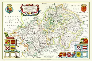 County Map Of England Collection: Old County Map of Warwickshire 1648 by Johan Blaeu from the Atlas Novus