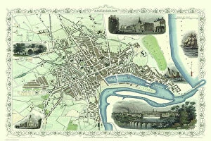 Images Dated 5th November 2020: Old Map of Aberdeen 1851 by John Tallis
