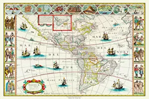 Continental Map Gallery: Old Map of The Americas 1635 by Willem & Johan Blaue from the Theatrum Orbis Terrarum
