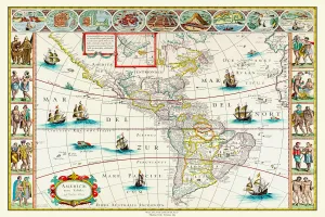 Blaeu Prints: Old Map of The Americas 1635 by Willem & Johan Blaue from the Theatrum Orbis Terrarum