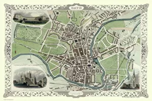 Old Town Plan Gallery: Old Map of Bath 1851 by John Tallis