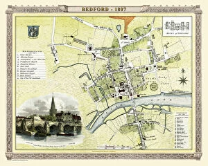 English & Welsh PORTFOLIO Collection: Old Map of Bedford 1807 by Cole and Roper