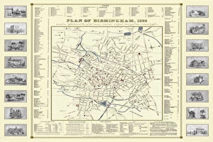 Images Dated 7th October 2020: Old Map of Birmingham 1832 by James Drake