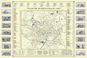 Images Dated 7th October 2020: Old Map of Birmingham 1832 by James Drake