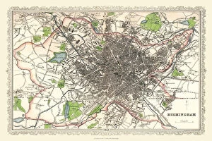 Images Dated 5th October 2020: Old Map of Birmingham 1866 by Fullarton & Co