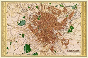 Birmingham City Map Collection: Old Map of Birmingham 1883