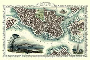 Old Map of Boston United States of America 1851 by John Tallis