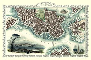 John Tallis Prints: Old Map of Boston United States of America 1851 by John Tallis