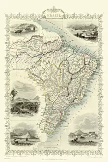 Maps of Central and South America PORTFOLIO Collection: Old Map of Brazil 1851 by John Tallis