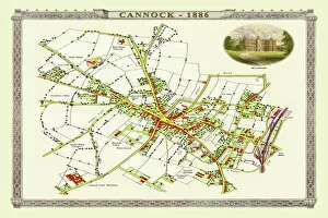 Images Dated 14th October 2020: Old Map of Cannock Town in Staffordshire 1886