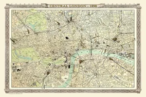Images Dated 5th November 1898: Old Map of Central London 1898 from the Royal Atlas by Bartholomew