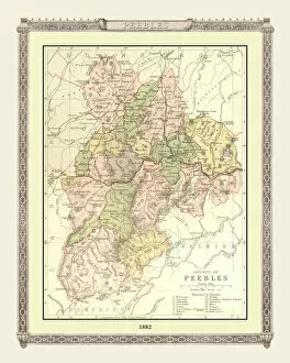 Scotland and Counties PORTFOLIO Collection: Old Map of the County of Peebles from the Philips Handy Atlas of 1882