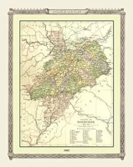 Scotland and Counties PORTFOLIO Collection: Old Map of the County of Roxburgh from the Philips Handy Atlas of 1882