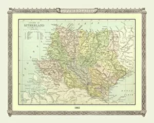 Scotland and Counties PORTFOLIO Collection: Old Map of the County of Sutherland from the Philips Handy Atlas of 1882