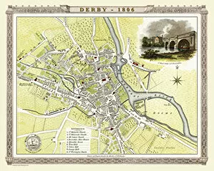 Images Dated 5th November 2020: Old Map of Derby 1806 by Cole and Roper