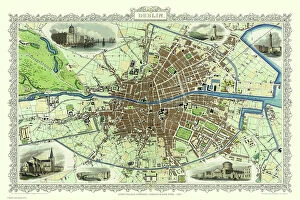 Irish PORTFOLIO Gallery: Old Map of Dublin Ireland 1851 by John Tallis