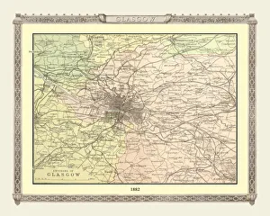 Images Dated 16th April 2010: Old Map of the Environs of Glasgow from the Philips Handy Atlas of 1882