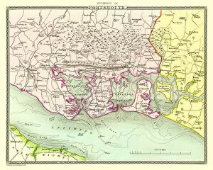 England and Counties PORTFOLIO Collection: Old Map of the Environs of Portsmouth 1836 by Thomas Moule