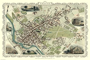 Images Dated 5th November 2020: Old Map of Exeter 1851 by John Tallis