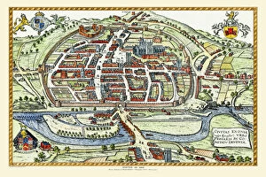Images Dated 14th October 2020: Old Map of Exeter by Braun and Hogenburg 1618