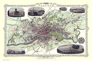 Scottish PORTFOLIO Gallery: Old Map of Glasgow Scotland 1851 by John Tallis