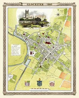 Cole And Roper Gallery: Old Map of Gloucester 1805 by Cole and Roper