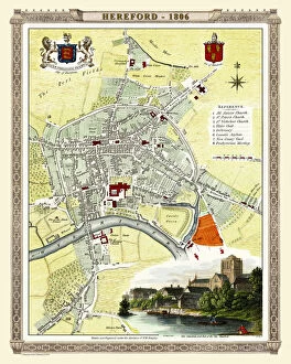 English & Welsh PORTFOLIO Collection: Old Map of Hereford 1806 by Cole and Roper