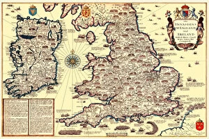 Ireland and Provinces PORTFOLIO Collection: Old Map of The Invasions of England and Ireland by John Speed