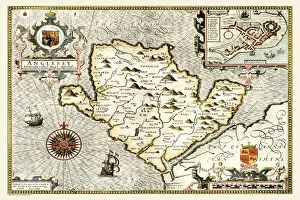 Wales and Counties PORTFOLIO Gallery: Old Map of The Isle of Anglesey, Wales 1611 by John Speed