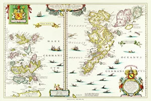 Blaeu Family Gallery: Old Map of the Isles of Shetland and Orkney 1654 from the Atlas Novus