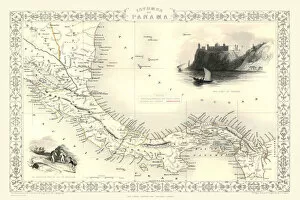 Maps of Central and South America PORTFOLIO Collection: Old Map of Isthmus of Panama 1851 by John Tallis