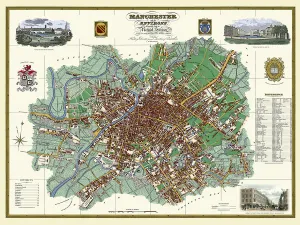 Images Dated 14th October 2020: Old Map of Manchester and its Environs 1824 by William Swire