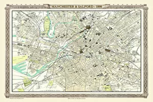 Images Dated 5th November 1898: Old Map of Manchester and Salford 1898 from the Royal Atlas by Bartholomew