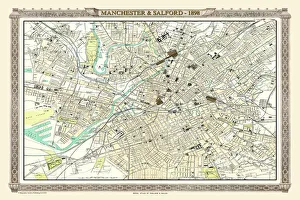 Images Dated 5th November 1898: Old Map of Manchester and Salford 1898 from the Royal Atlas by Bartholomew