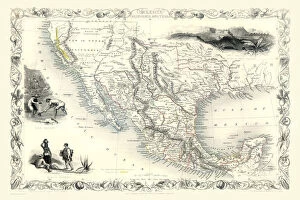Maps of Central and South America PORTFOLIO Collection: Old Map of Mexico, California & Texas 1851by John Tallis