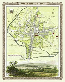 Images Dated 5th November 2020: Old Map of Northampton 1807 by Cole and Roper
