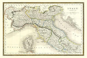 Maps of Italy PORTFOLIO Collection: Old Map of Northern Italy 1852 by Henry George Collins